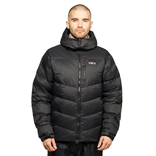 Image of OEX Men’s Resilience Down Jacket with Premium 90/10 Duck Down & Adjustable Hood, Highly Water Resistant, Windproof & Durable Winter Coat (UK, Alpha, XXL, Regular, Regular, Black)