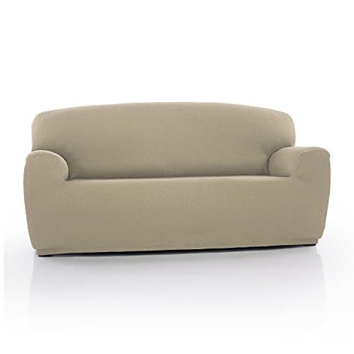 Image of HOMESCAPES Three Seater 'Iris' Sofa Cover Elastic Easy Fit Soft Triple Seater Couch Slipover to fit Three Seater Size Settee 180 – 220 cm Stretch Fitted Protector, Beige