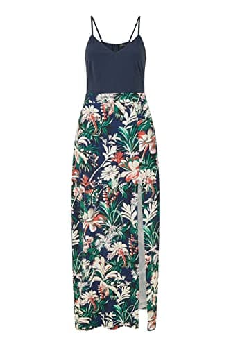Image of Mela London Mela Navy Leaf Print Jersey Maxi Dress with Split Hem 14 Navy