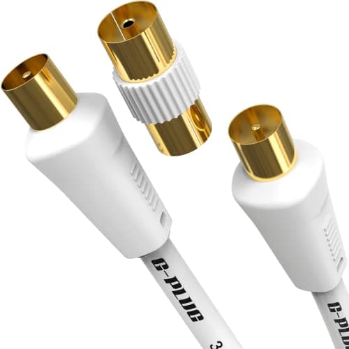 Image of G-PLUG 2m TV Aerial Cable with Coaxial Adapter – Male to Male RF Lead – Gold-Plated – For Freeview, Freesat, Sky Box, BT, TV Aerial Extension