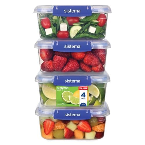 Image of Sistema KLIP IT PLUS Leakproof Food Storage Containers | 1 L | Airtight & Stackable Meal Prep Containers with Lids | School Lunch Boxes | BPA-Free | 4 Count