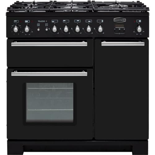 Image of Rangemaster Toledo + TOLP90DFFGB/C 90cm Dual Fuel Range Cooker - Black / Chrome