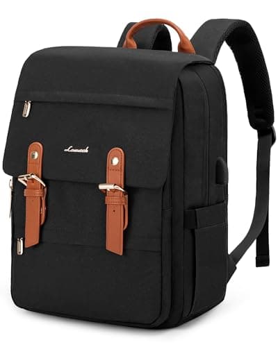 Image of LOVEVOOK Black Backpack Women 15.6 inch, Vintage Rucksack Bag for Ladies, Fashion School Bags with USB Charging Port, Casual Work Daypacks for University Teacher College Travel, Black