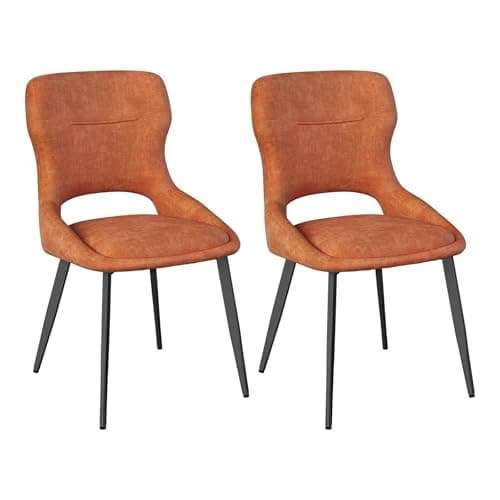 Image of WOLTU Dining Chairs Set of 2, Chenille Upholstered Seat, Ergonomic Cut-Out Backrest, Modern Armless Kitchen Chairs with Metal Legs, for Living Room Bedroom Study, Orange
