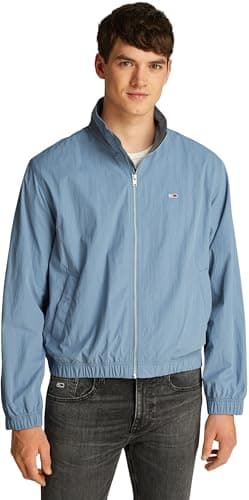 Image of Tommy Jeans Men’s Essential Stand Collar Windbreaker, Blue (Colorado Blue), XXL