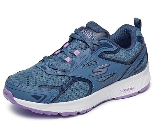 Image of Skechers GO RUN CONSISTENT, Women's Go Run Consistent Slip On Trainers, Blue (Blue Leather/Synthetic/Purple Trim/Textile Blpr), 4 UK (37 EU)