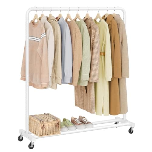 Image of SONGMICS Clothes Rack, Garment Rack on Wheels, Coat Rack, 2 Lockable Wheels, Bedroom, Holds up to 50 kg, 38 x 110 x 141.5 cm, Matte White HSR016WG01