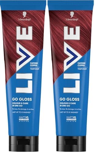 Image of Schwarzkopf LIVE Go Gloss Cayenne Copper, Colour & Care Hair Glossing for Instant Glossy Hair, with HaptiQ Anti-Damage System, Lasts Up to 8 Washes (Pack of 2)