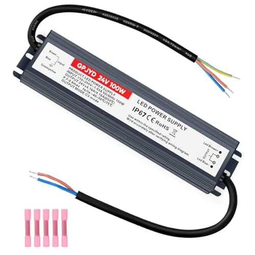 Image of 100W LED Driver 24V LED Power Supply, Waterproof IP67 AC 110V-250V to DC 24V Transformer Adapter with Heat Shrinkable Connector for Indoor and Outdoor LE.D Light, Computer Project.