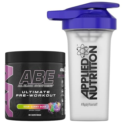 Image of Applied Nutrition Bundle ABE Pre Workout 375g + 700ml Protein Shaker | All Black Everything Pre Workout Powder, Energy & Physical Performance with Creatine, Beta Alanine (Sour Gummy Bear)