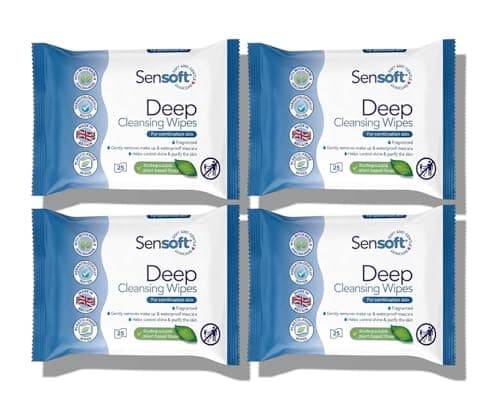 Image of 4x Sēnsoft | Deep Cleansing Wipes for Combination Skin - with Witch Hazel & Niacinamide | Biodegradable | 25 Wipes In Each Pack