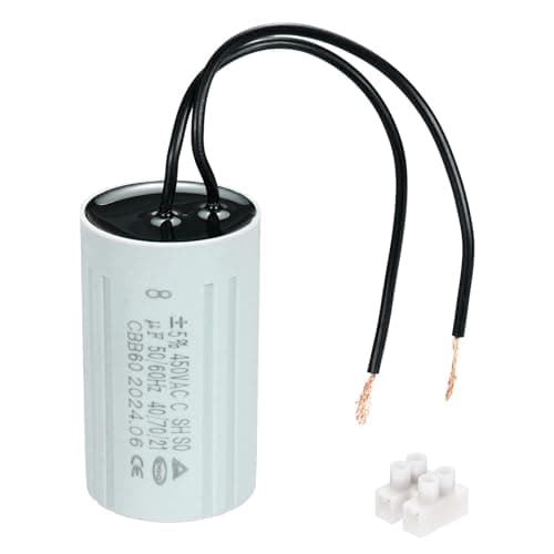 Image of PATIKIL CBB60 8uF Running Capacitors, AC 450V 2 Wires 50/60Hz Cylinder 60x35mm for Water Pumps, Washing Machines Motor Start,1Set