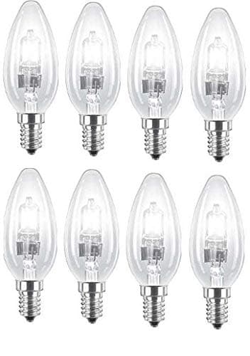 Image of 8 x Energy Saving Halogen Candles 42W (=55W-60W) SES E14 Eco Classic Light Bulbs, Small Edison Screw Cap, Dimmable Lamps, 630 Lumen, Mains 240V