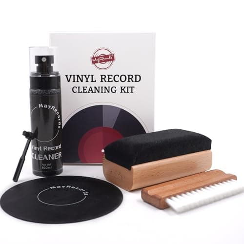 Image of MayRecords Vinyl Record Cleaning Kit - Complete 5-in-1 -Includes Vinyl Record Cleaner Solution-Velvet Brush-Microfiber Brush-Stylus Brush-Label Protector Pouch-Care for Your Vinyl Collection