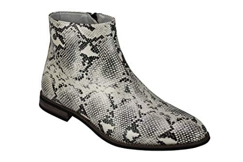 Image of Xposed Mens Patent Faux Leather Shiny Snake skin Print Ankle Boots Zip on Chelsea Dealer Shoes [A2076H-WHITE-42]