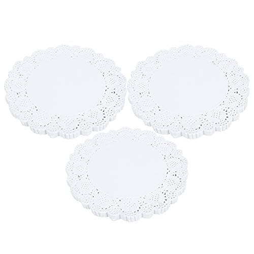 Image of 420PCS Hollow Out Doilies Paper Round Decorative Paper Placemats, 24cm White, Food Grade Material - Elegant Lace Design, Multipurpose for Cake and Table Decoration