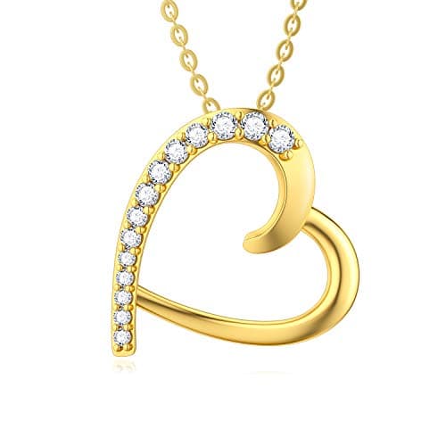 Image of SISGEM 9 ct Gold Heart Necklace, Solid Yellow Gold Floating Heart Pendant Necklace with Cubic Zirconia, for Women Girls Ladies Mum Sisters, 16"+1"+1"