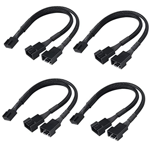 Image of Akasa PWM Fan Splitter | 1 to 2 Ways 4-Pin PWM Fan | Speed Control PC Case Fan Splitter Extension Cable | Black Braided | 150mm 15cm | 4 Pack | AK-CBFA04-KT04