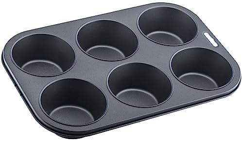 Image of Premium 6 Cup Deep Muffin Pan - Non-Stick, Carbon Steel, Dishwasher Safe - Excellent Heat Conduction - 32cm Length x 22cm Width x 4.25cm Height - Easy to Clean