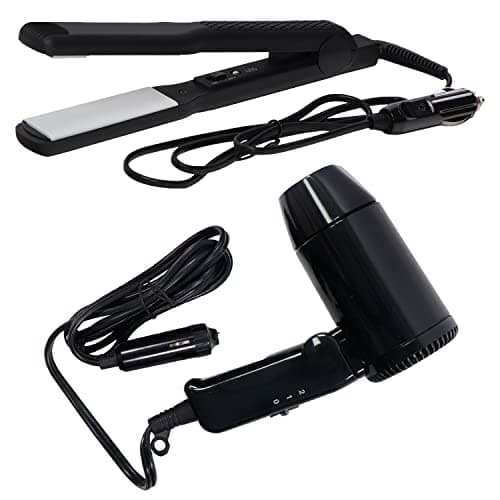 Image of Streetwize - 12V Hair Straightener and Hair Dryer Kit - Portable, Durable Travel Package - Camping, Caravan Hair Dryer/Straighteners 12V (SWHS,SWHD)