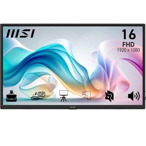 Image of MSI PRO MP165 E6 15.6-Inch FHD Portable Monitor, 1920x1080 IPS, 60Hz, 4ms, Eye Care, Built-in Speaker/Mic, HDMI 2.0b, USB C (15WPD), Vesa Mount, Black
