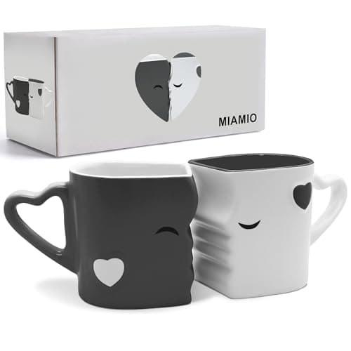 Image of MIAMIO - Coffee Mugs/Kissing Mugs Bridal Pair Gift Set for Weddings/Birthday/Anniversary with Gift Box (Gray)