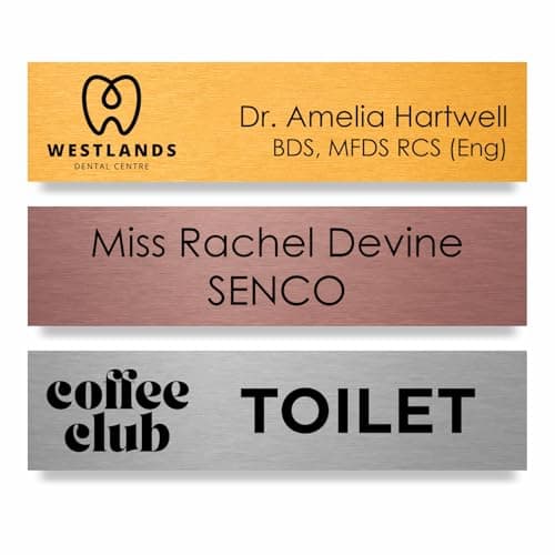 Image of Slimline Aluminium Custom Office Door Sign by ViroDisplay® – Rigid Aluminium – 250 x 60mm - Customisable Office Sign – Durable Printed Surface – Self-Adhesive Fixing