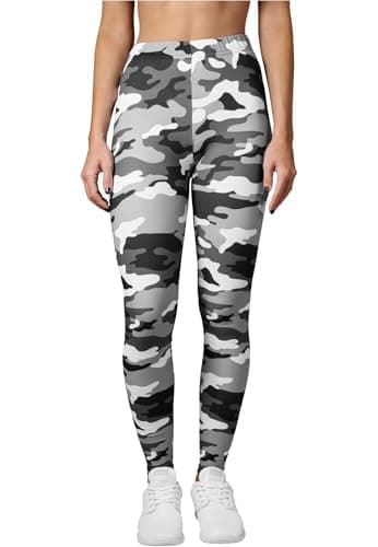 Image of Urban Classics Women's Camouflage Leggings, Comfortable Sport Pants, Stretchy Workout Trousers with Green Military Print, Regular Skinny Fit, Size: Large Snow camo, XL