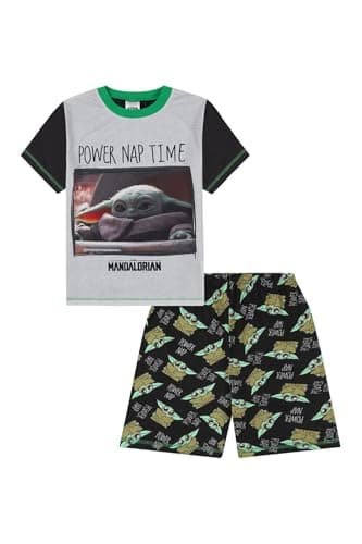 Image of Disney Boys Star Wars Baby Yoda The Mandalorian Power Nap Short Pyjama Set (7-8 Years) Grey
