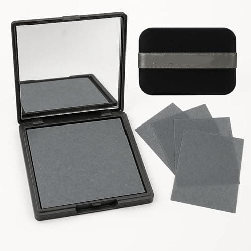 Image of Oil Blotting Sheets with Mirror for Makeup Touch Ups - 100 Pcs Charcoal Oil Control & Shine Absorbing Sheets for Face in Portable Compact Case, Matte Finish, Travel Friendly, Reusable Pouch