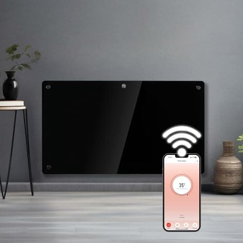 Image of Futura 1000W Black Glass WiFi Smart App Control Electric Radiator Heaters for Home, Bathroom Safe Electric Heater Setback Timer Lot 20 & Advanced Thermostat Control Wall Mounted or Floor Standing