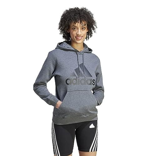 Image of adidas Women's Essentials Big Logo Regular Fleece Hoodie, Dark Grey Heather/Black, S