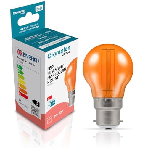 Image of Crompton Lamps Orange LED Golfball Light Bulb 4.5W B22 Harlequin | IP65 Outdoor Lights LED Bulbs | Energy-Saving Replacement for 25W Bulbs | 15,000 Hours Life | for Festoon Lights Outdoor