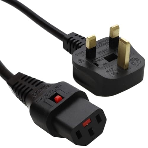Image of kenable Locking IEC C13 Mains Power Cable Lead 3 Pin UK Plug Locks to any C14 Socket Black 3m