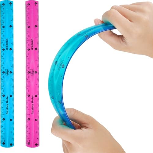 Image of Flexible 2 Pack 30cm/12inch Plastic Ruler - Shatterproof Straight & Soft Bendable Clear Ruler for Kids & Adults (Blue & Purple) - School & Office