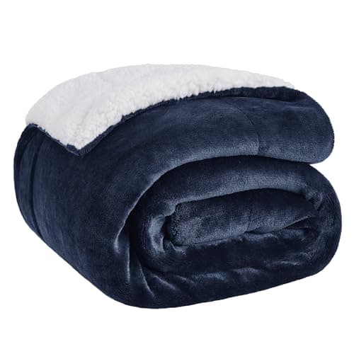 Image of Bedsure Sherpa Fleece Throw Blanket - Thick and Warm, Fluffy Microfiber Solid & Soft Blankets for Bed and Couch Double/Twin Size, Navy, 150x200cm