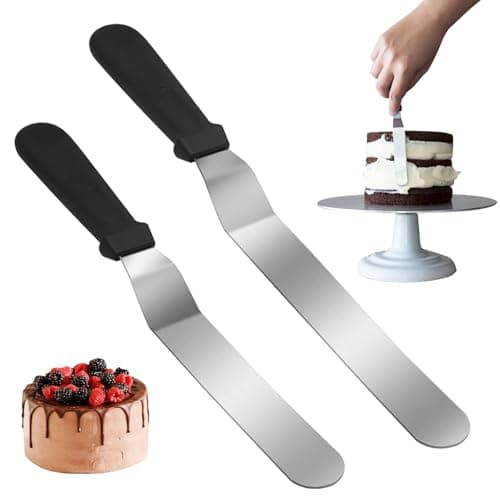Image of 2 PCS Cake Palette Knife, Stainless Steel Pallet Knife for Cakes Decorating, Cake Decorating Icing Spatula with 15cm and 20cm Stainless Steel Blades for Cakes Pastry and Baking