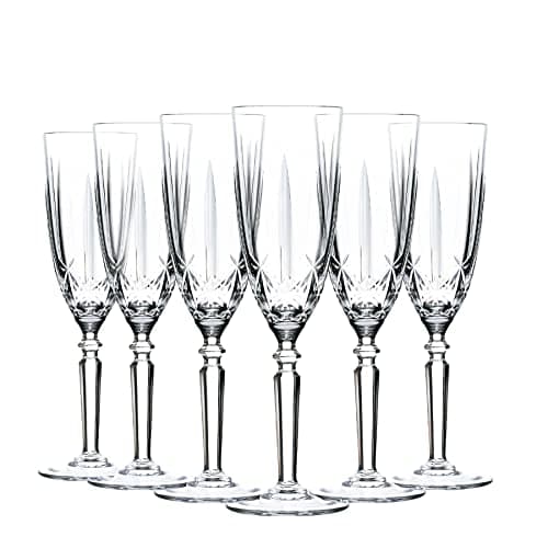 Image of RCR Crystal 6X 200ml Crystal Glass Champagne Glasses Orchestra Range Prosecco Fizz Stemware Glass Flutes Set - Gift Boxed - Made in Italy