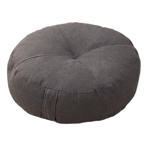 Image of Kdjuope Round Floor Cushion Meditation Cushion Tatami Decorative Chair Cushion Japanese Style Linen Seat Cushion with Suitable for Bedroom, Dark Grey