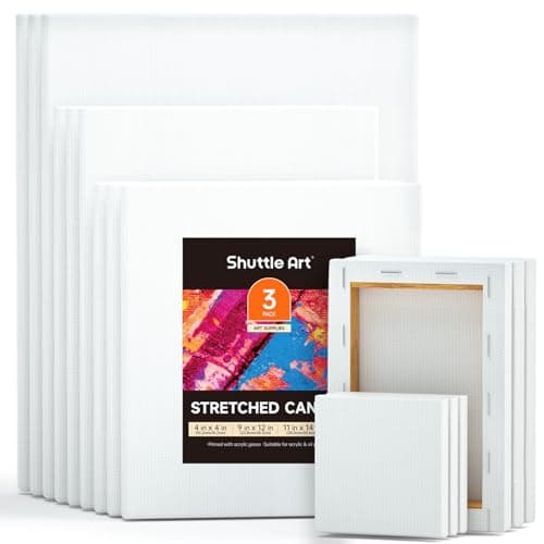 Image of Shuttle Art Canvas for Painting, 15 Multi Pack Canvas, 4x4, 5x7, 8x10, 9x12, 11x14 Inches (3 of Each), 100% Cotton, Primed White, Canvases for Acrylic, Oil Painting