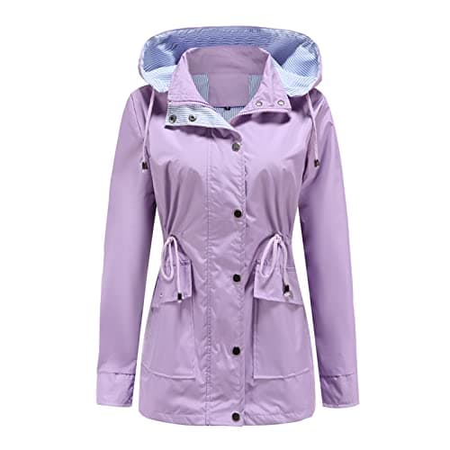 Image of MODFUL Women Long Sleeve Rainproof Jacket Waterproof Windbreaker Hooded Lightweight Windproof Outdoor Coat(Purple,S)