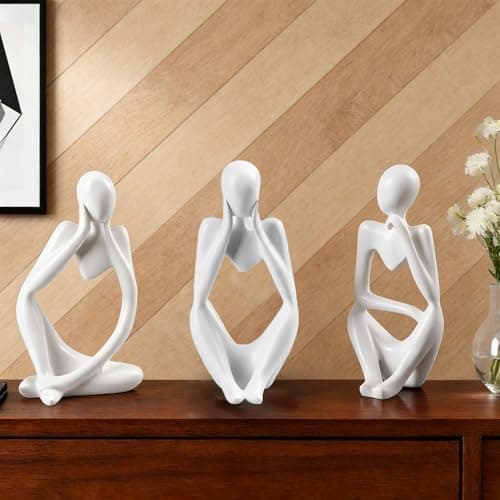 Image of Norhogo 3 pcs Thinker Statues Set, Mini Thinker Sculpture Ornaments, Decor Abstract Art Sculpture, white ornaments for living room, office, Bookshelf, Table Artistic Resin Decorative Statues