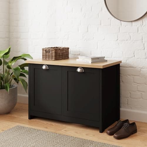 Image of GFW Lancaster Shoe Storage Cabinet 4 Shelves Sideboard Hallway Living Black