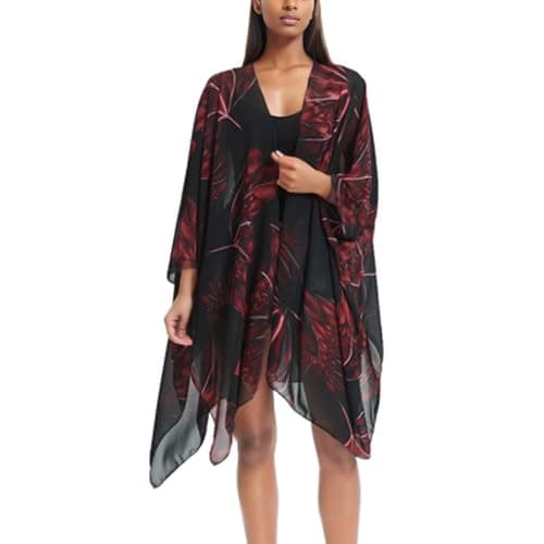 Image of Women's Kimono Cardigan Long Chiffon Floral Swimsuit Cover up Bohemian Beachwear Bikini Shawl Tops