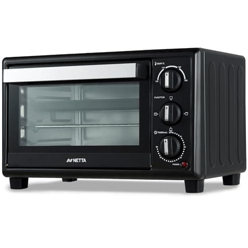 Image of NETTA 20L Mini Oven & Electric Grill - Portable Table Top Cooker with 60-Minute Timer & Adjustable Temperature - 1380W Countertop Oven with Baking Tray & Rack - Compact Electric Oven - Black