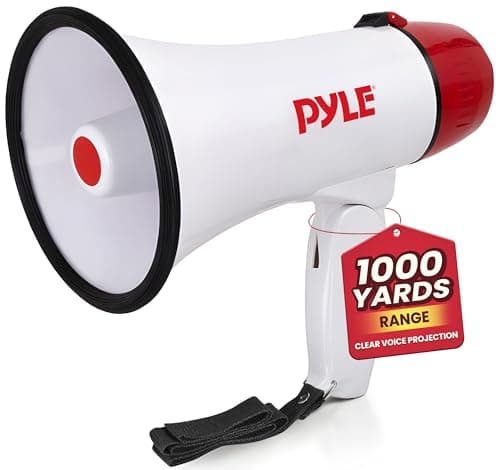Image of PYLE PYLE Pyle Compact & Portable With Siren Alarm Mode Adjustable Volume Control, 20 Watt Megaphone Speaker, White, S