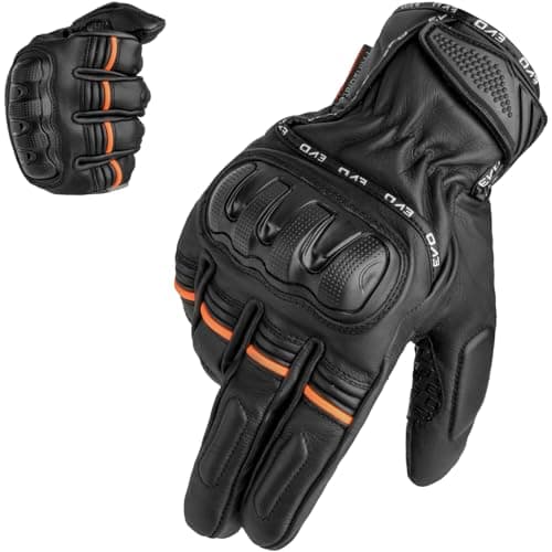 Image of EVO Fitness Motorbike Motorcycle Gloves Thinsulate 3M Hipora Windproof Waterproof Winter All Weather Thermal Carbon Shell Fiber Knuckle Smartphone Touch Compatible (Black, L)