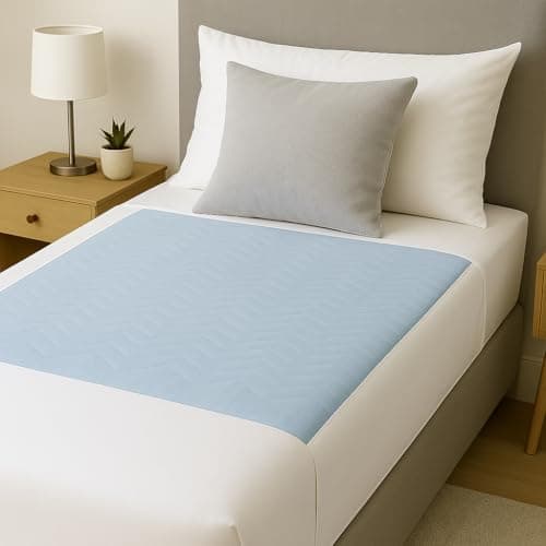 Image of 2 x Easy Care Solutions | Washable Bed Pad Protector | with Tucks/Flaps | 85 cm x 90 cm | 3 litres Absorbency | Reusable Blue Bed Pads