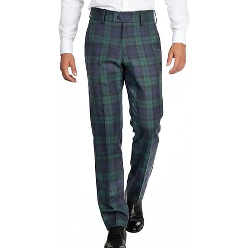Image of BRAW CLANS TARTANS Tartan Trousers for Men Regular fit, Expandable Waist, Plaid Check - Formal, Casual - Scottish Black Watch Tartan Pants for All Season, Wedding, Golf - Gift for Men