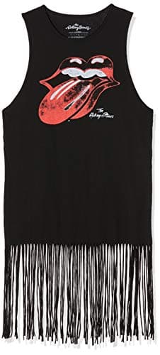 Image of Rolling Stones The Women's Vintage Tongue Logo (Tassels) T-Shirt, Black (Black Black), 10 (Size:Medium)